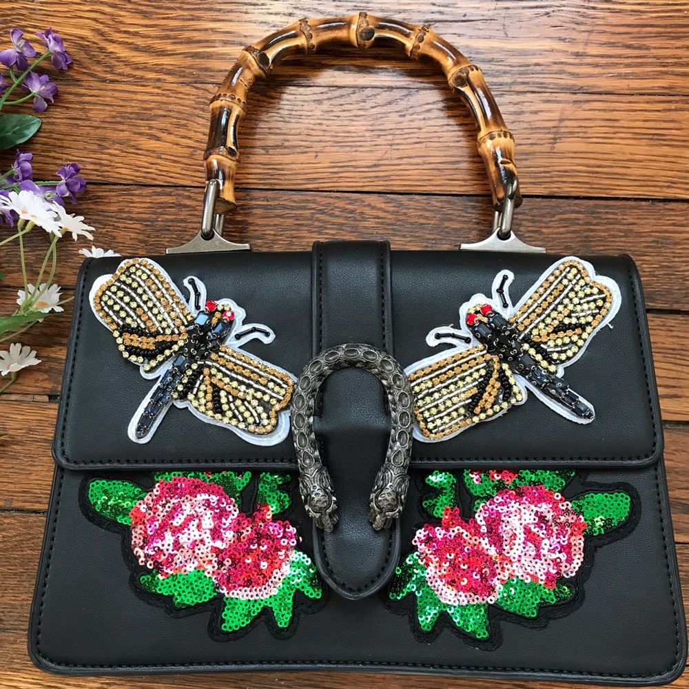 Vintage Art Deco Firefly Bamboo Handle Purse